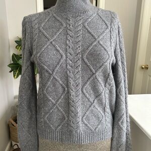 LOFT Gray Cable Knit Turtleneck Sweater
